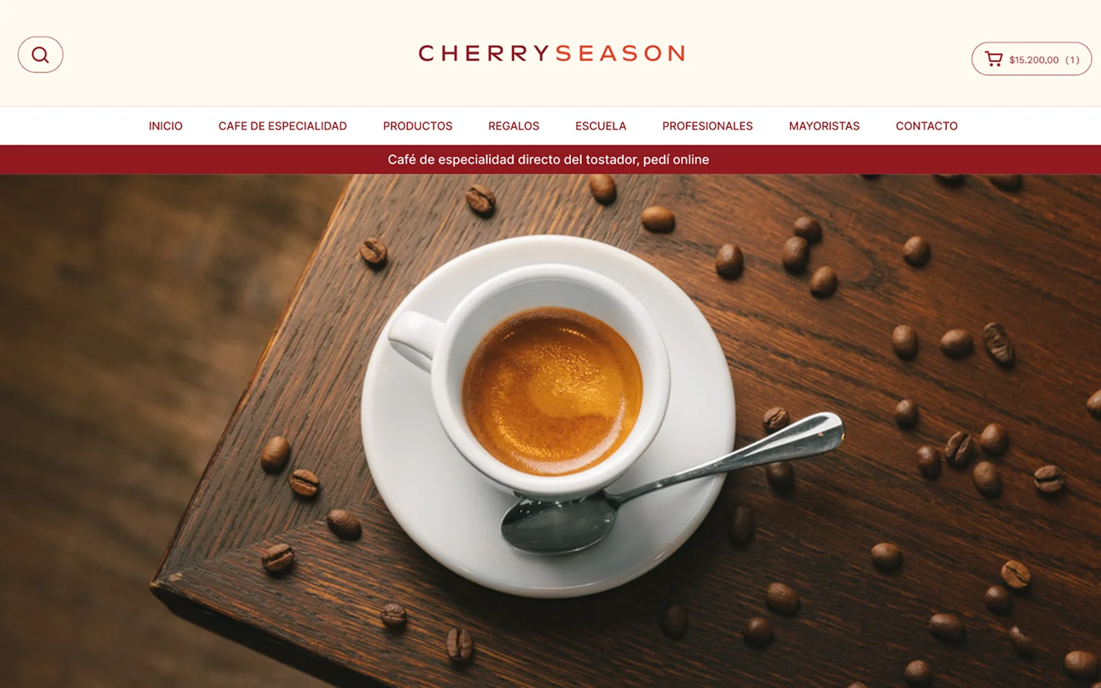 Home de Cherry Season con banner de café de especialidad