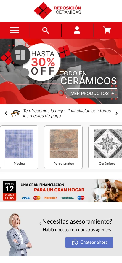 Home de Reposición Cerámicas rediseñada en celular
