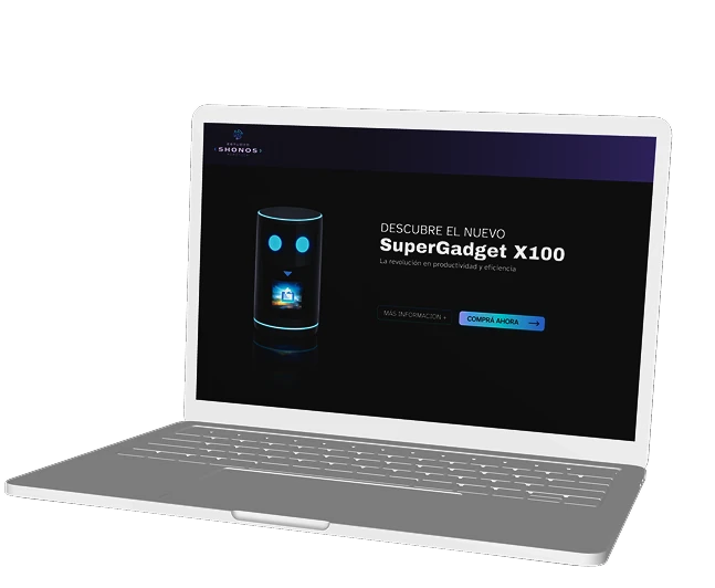 Landing desktop del SuperGadget X100 en una notebook