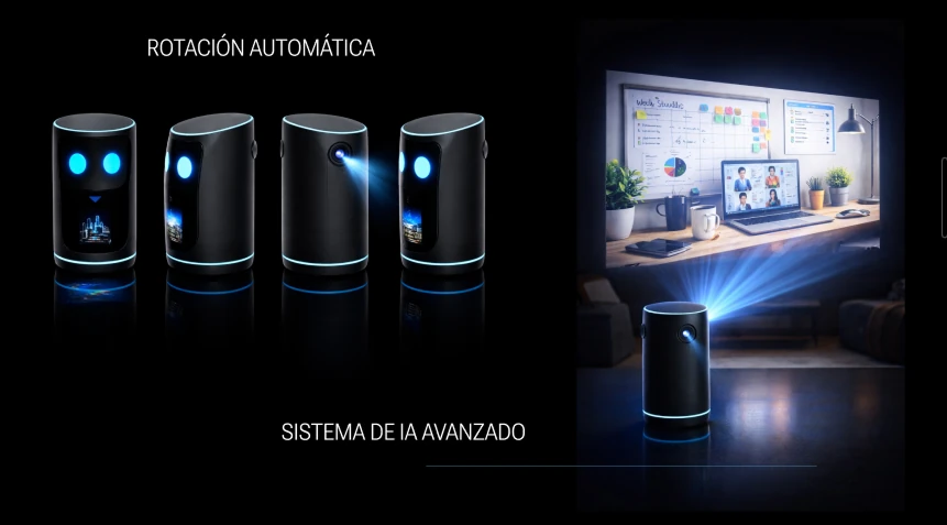 Rotación automática del gadget y proyección sobre una pared de oficina