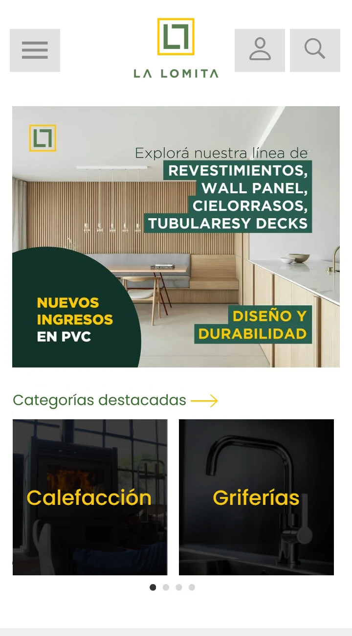 La Lomita después: secciones separadas y la misma identidad que en escritorio.