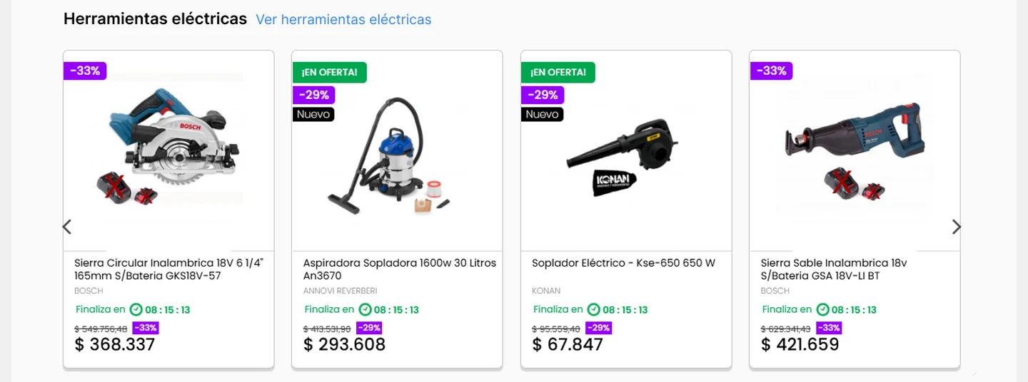 Mafacha después: cada categoría como un carrusel propio, con acceso a 