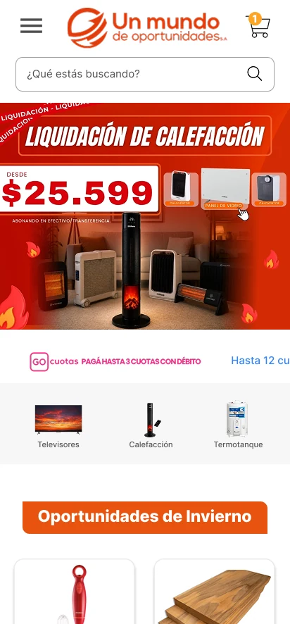 Un Mundo después: home nueva: banner, cuotas y categorías arriba de todo.