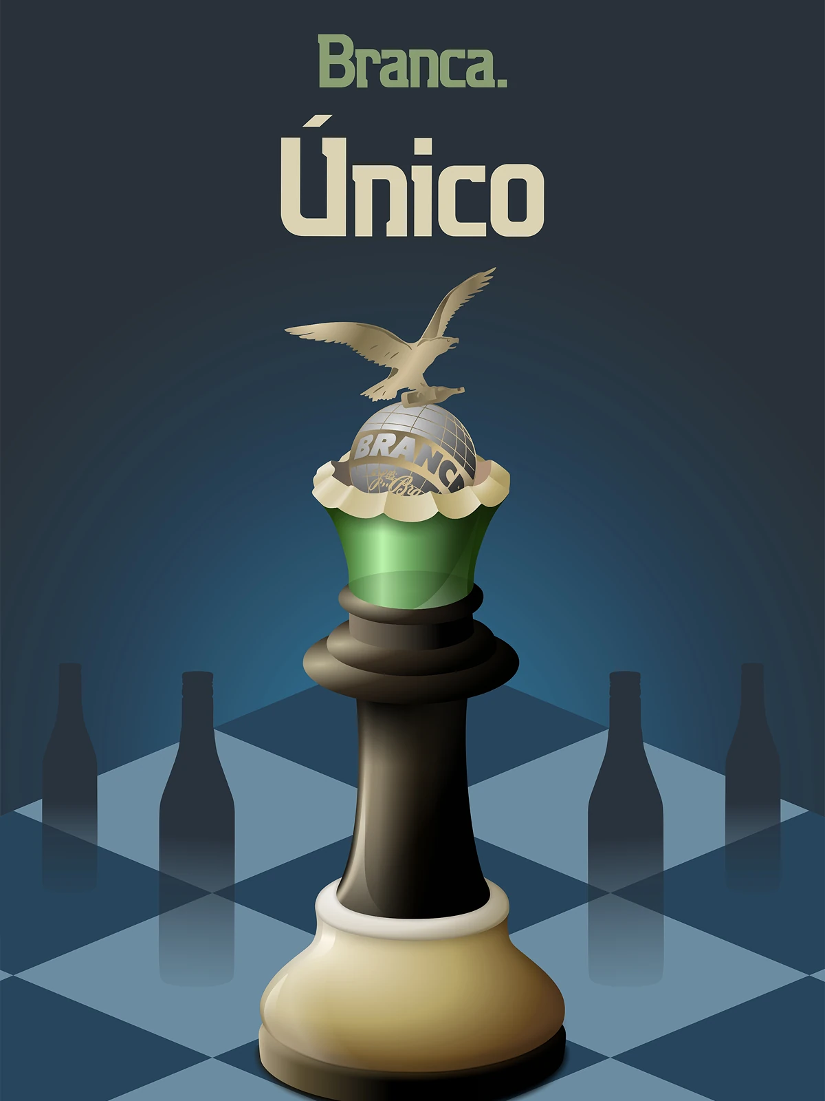 Ilustración La pieza única: una pieza de ajedrez con la corona de Branca sobre un tablero